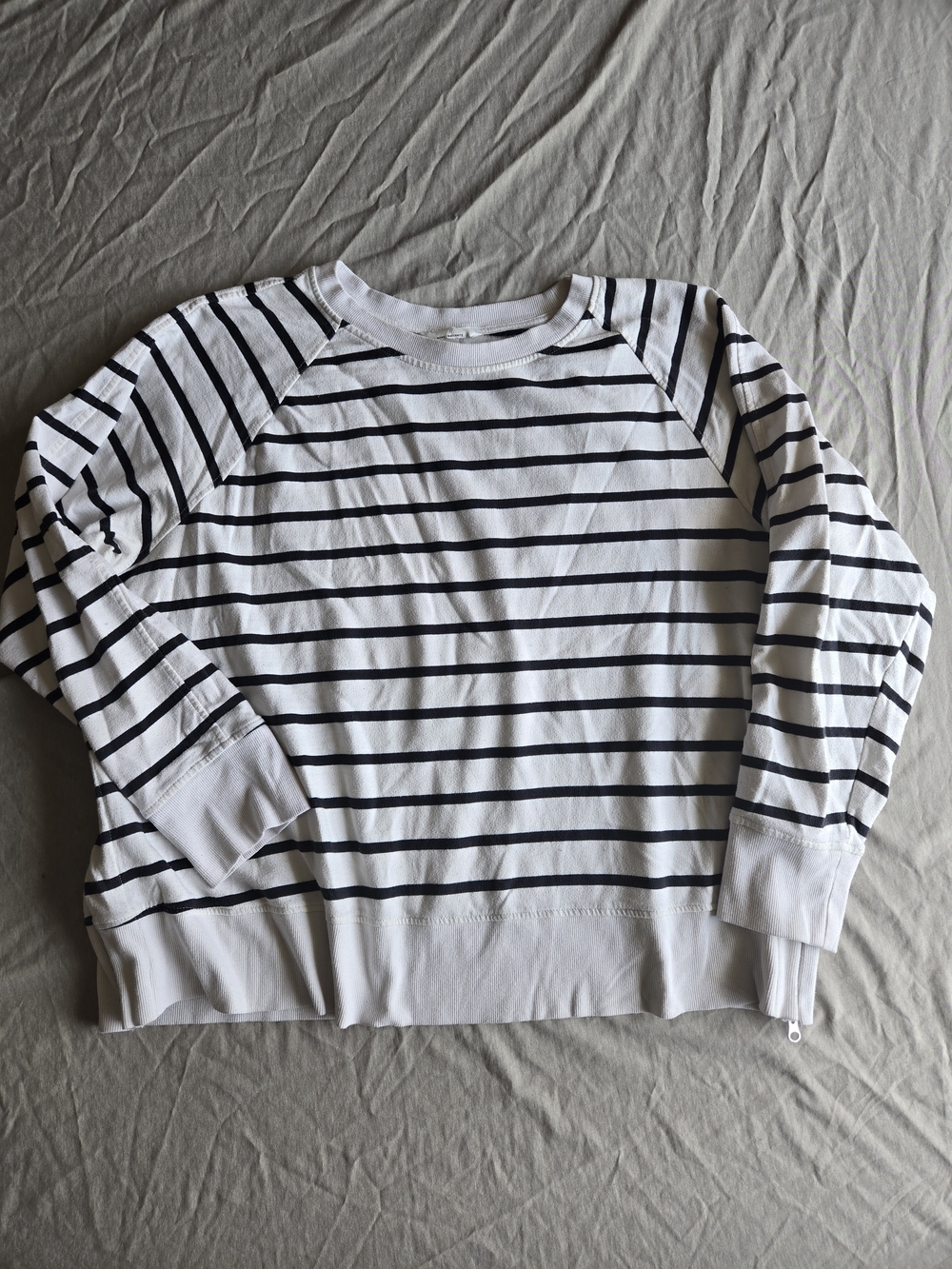 White & Black Striped Long Sleeve Pullover